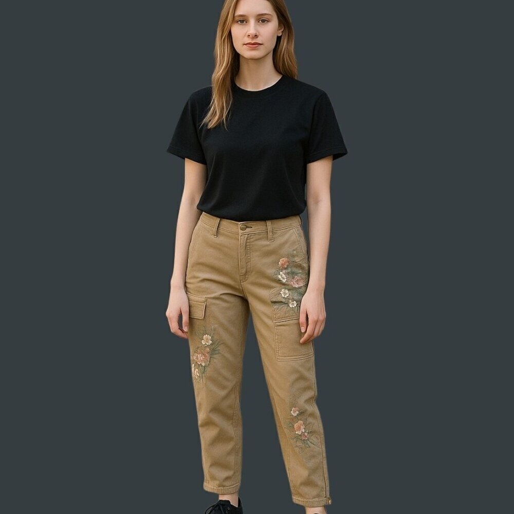 White House Black Market Skinny Zip Ankle Floral Embroidered Pants Women's 14